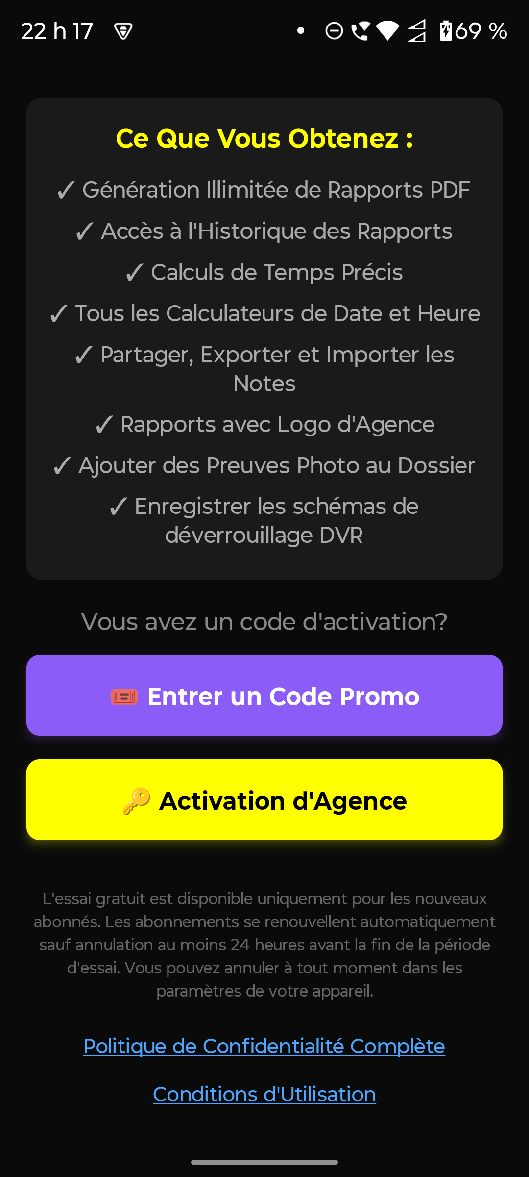 Écran d'abonnement— vue 3
